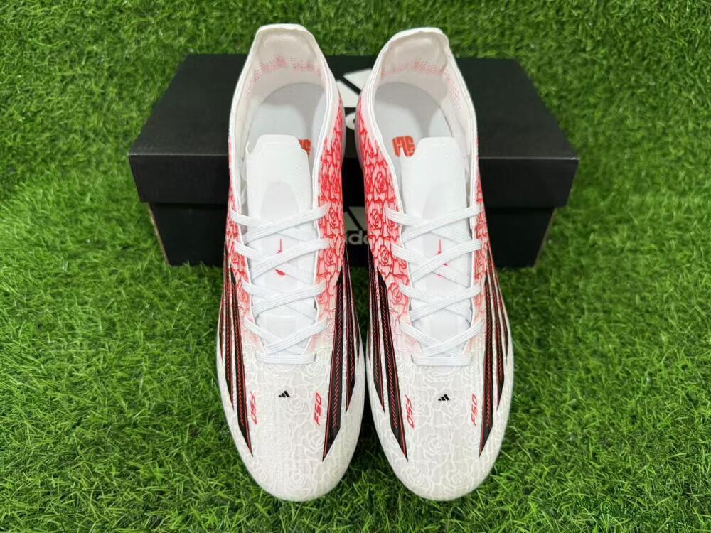 Unisex Adidas F50 Elite FG Firm Ground Low-Tops Football Boots - White/Crimson Rose/Black