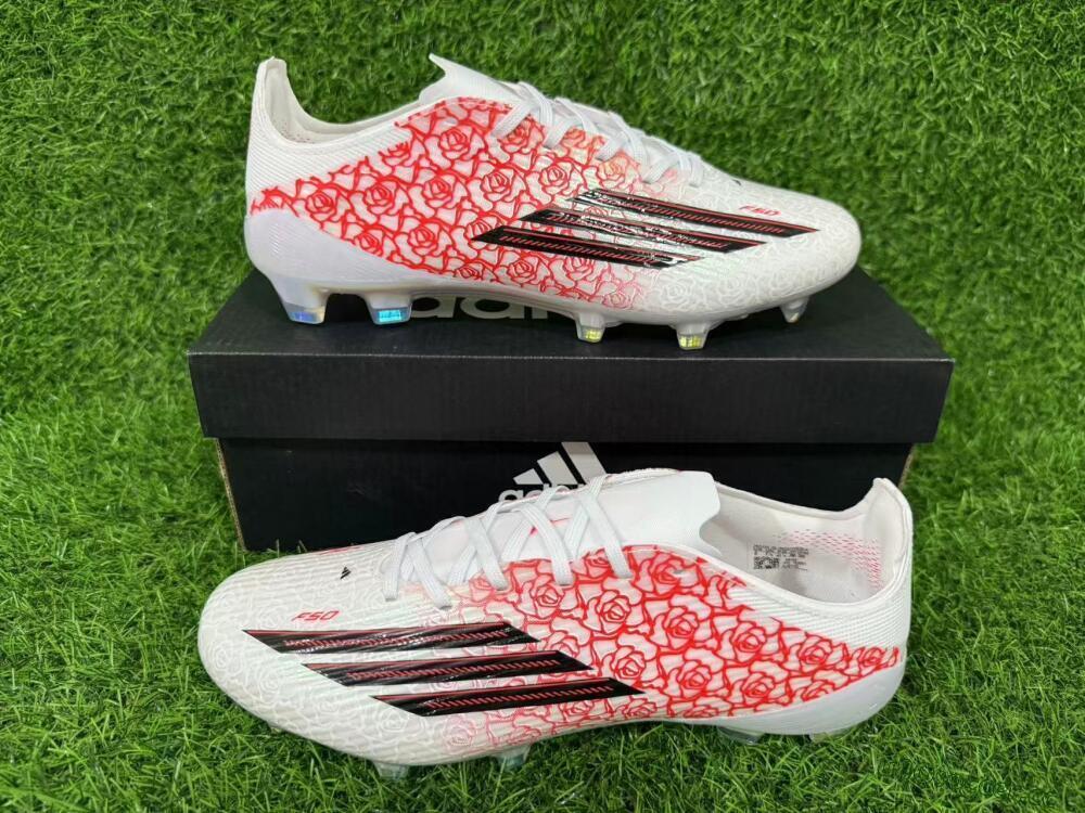Unisex Adidas F50 Elite FG Firm Ground Low-Tops Football Boots - White/Crimson Rose/Black