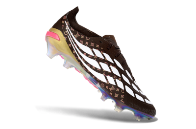 Unisex Adidas Predator 26 Elite FG Firm Ground Low-Tops Football Boots - Brown/Vibrant Pink/Metallic Gold