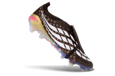 Unisex Adidas Predator 26 Elite Fold-Over Tongue FG Firm Ground Low-Tops Football Boots - Brown/Golden Pink/Rainbow