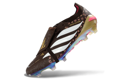 Unisex Adidas Predator 26 Elite Fold-Over Tongue FG Firm Ground Low-Tops Football Boots - Brown/Golden Pink/Rainbow