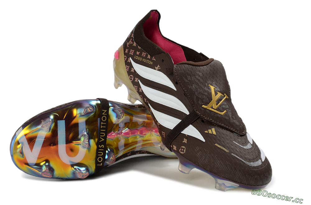 Unisex Adidas Predator 26 Elite Fold-Over Tongue FG Firm Ground Low-Tops Football Boots - Brown/Golden Pink/Rainbow 3