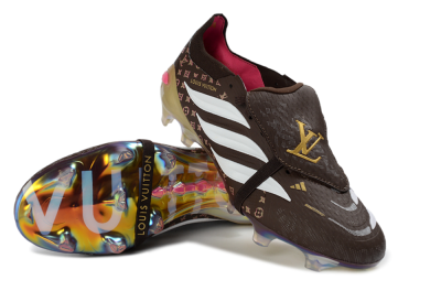 Unisex Adidas Predator 26 Elite Fold-Over Tongue FG Firm Ground Low-Tops Football Boots - Brown/Golden Pink/Rainbow