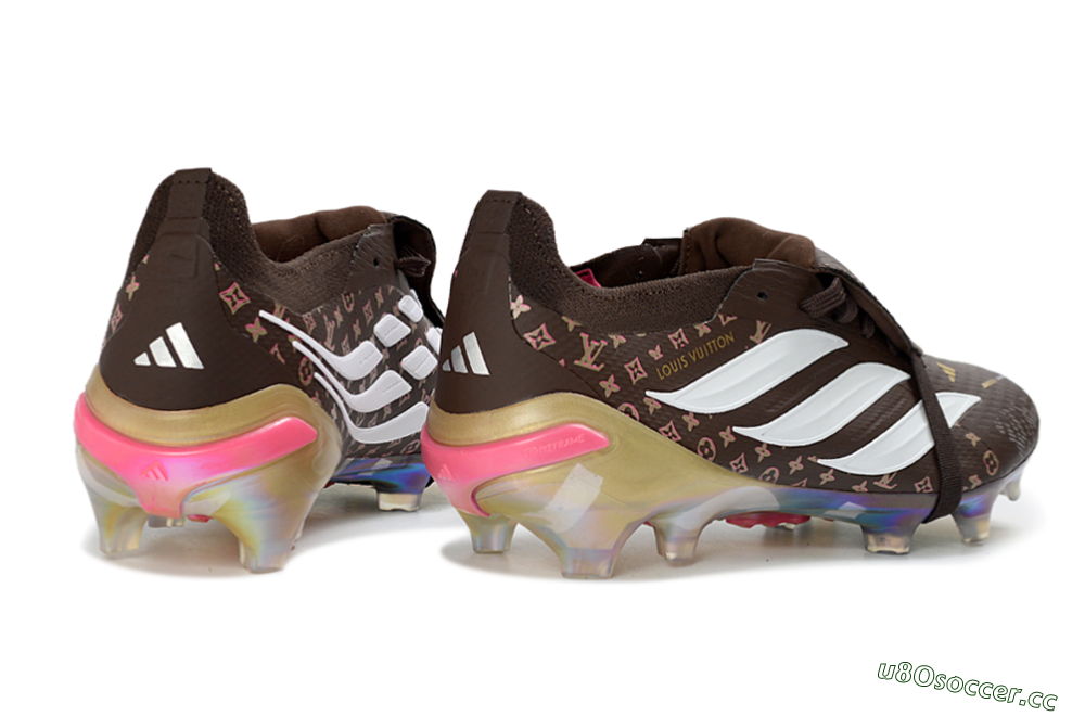 Unisex Adidas Predator 26 Elite Fold-Over Tongue FG Firm Ground Low-Tops Football Boots - Brown/Golden Pink/Rainbow 6