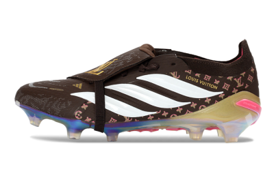 Unisex Adidas Predator 26 Elite Fold-Over Tongue FG Firm Ground Low-Tops Football Boots - Brown/Golden Pink/Rainbow