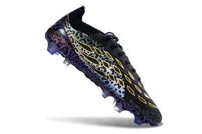 Unisex Adidas Predator 26 Elite FG Firm Ground Low-Tops Football Boots - Black/Electric Blue/Purple Fusion