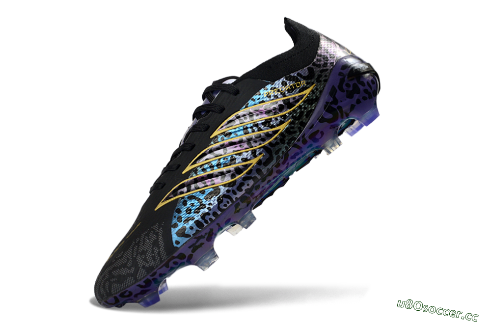 Unisex Adidas Predator 26 Elite FG Firm Ground Low-Tops Football Boots - Black/Electric Blue/Purple Fusion 5