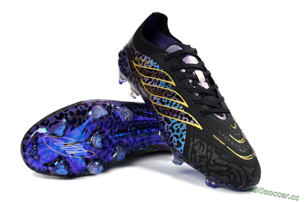 Unisex Adidas Predator 26 Elite FG Firm Ground Low-Tops Football Boots - Black/Electric Blue/Purple Fusion 3