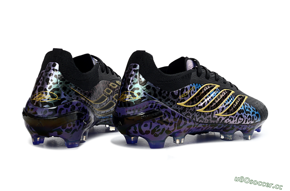 Unisex Adidas Predator 26 Elite FG Firm Ground Low-Tops Football Boots - Black/Electric Blue/Purple Fusion 6