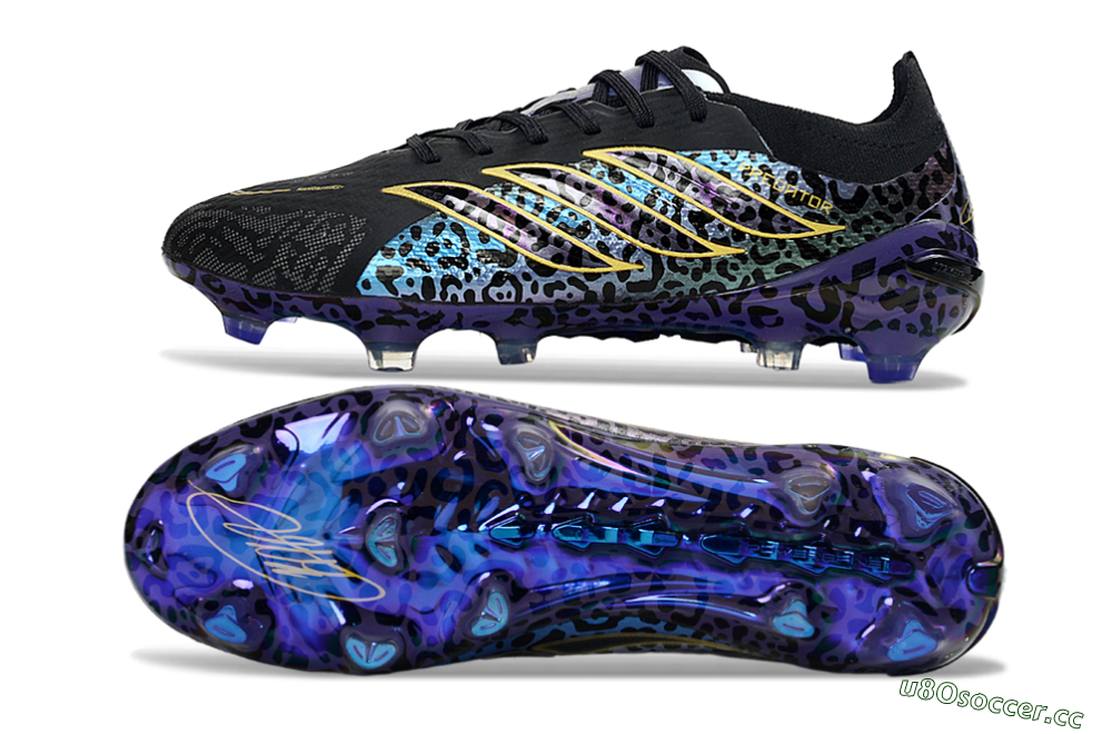Unisex Adidas Predator 26 Elite FG Firm Ground Low-Tops Football Boots - Black/Electric Blue/Purple Fusion 1