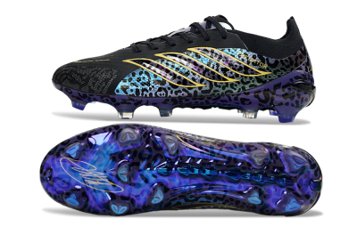 Unisex Adidas Predator 26 Elite FG Firm Ground Low-Tops Football Boots - Black/Electric Blue/Purple Fusion