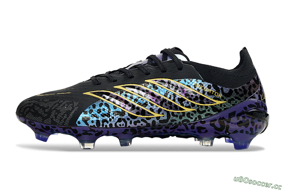 Unisex Adidas Predator 26 Elite FG Firm Ground Low-Tops Football Boots - Black/Electric Blue/Purple Fusion 0