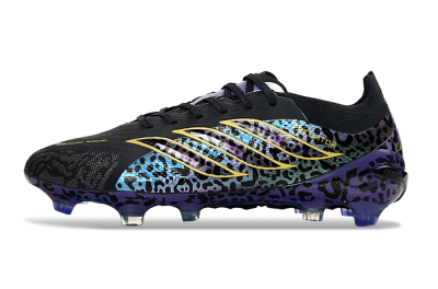 Unisex Adidas Predator 26 Elite FG Firm Ground Low-Tops Football Boots - Black/Electric Blue/Purple Fusion