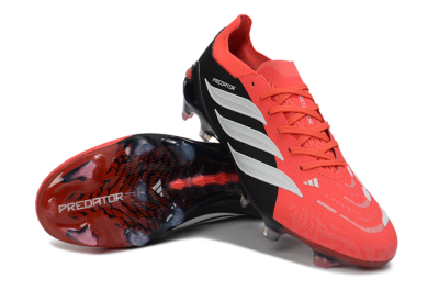 Unisex Adidas Predator 26 Elite FG Firm Ground Low-Tops Football Boots - Red/Black/White