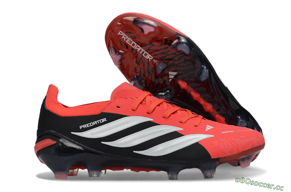 Unisex Adidas Predator 26 Elite FG Firm Ground Low-Tops Football Boots - Red/Black/White 2