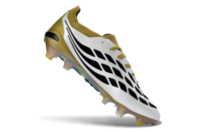 Unisex Adidas Predator 26 Elite FG Firm Ground Low-Tops Football Boots - White/Gold/Black