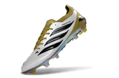 Unisex Adidas Predator 26 Elite FG Firm Ground Low-Tops Football Boots - White/Gold/Black