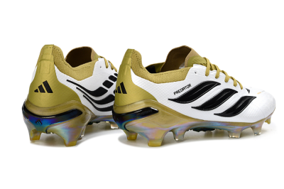 Unisex Adidas Predator 26 Elite FG Firm Ground Low-Tops Football Boots - White/Gold/Black