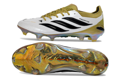 Unisex Adidas Predator 26 Elite FG Firm Ground Low-Tops Football Boots - White/Gold/Black