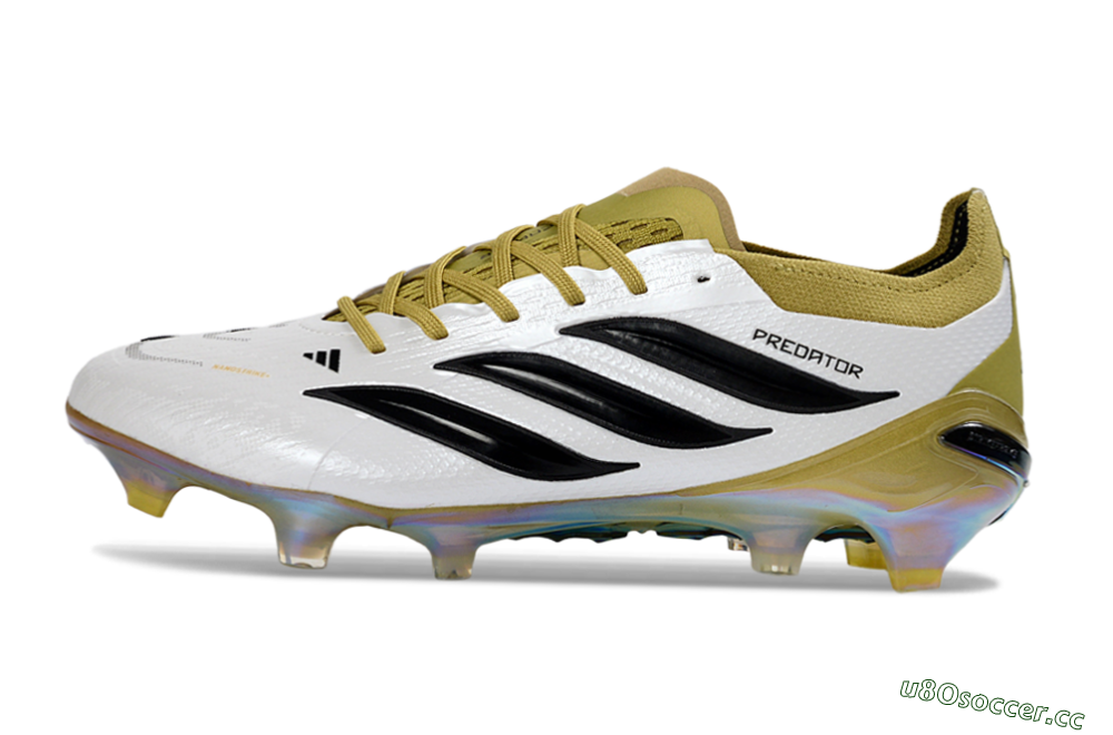 Unisex Adidas Predator 26 Elite FG Firm Ground Low-Tops Football Boots - White/Gold/Black 0