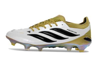 Unisex Adidas Predator 26 Elite FG Firm Ground Low-Tops Football Boots - White/Gold/Black