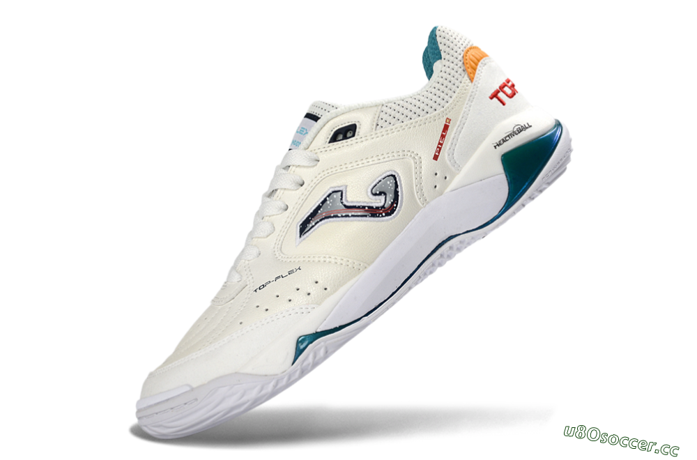 Men's Joma Top Flex IC Indoor & Futsal Low-Tops Football Shoes - White/Teal/Sunset Orange 5