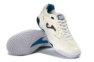 Men's Joma Top Flex IC Indoor & Futsal Low-Tops Football Shoes - White/Teal/Sunset Orange