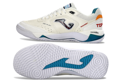 Men's Joma Top Flex IC Indoor & Futsal Low-Tops Football Shoes - White/Teal/Sunset Orange