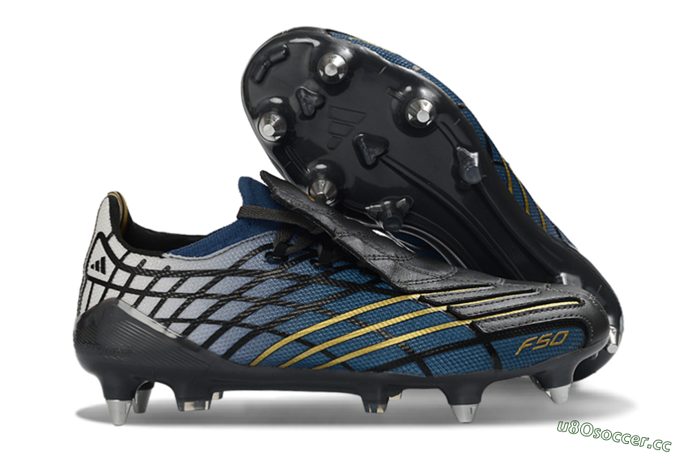 Unisex Adidas F50 Spider Elite SG Soft Ground Low-Tops Football Boots - Blue/Night Sky/Golden Accent 2