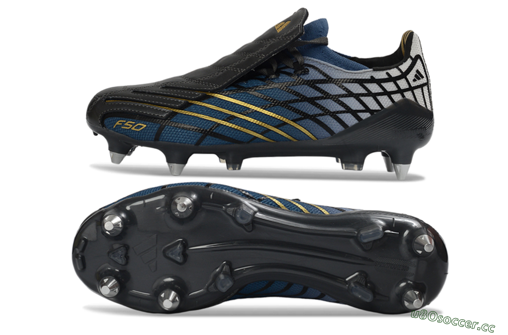 Unisex Adidas F50 Spider Elite SG Soft Ground Low-Tops Football Boots - Blue/Night Sky/Golden Accent 1