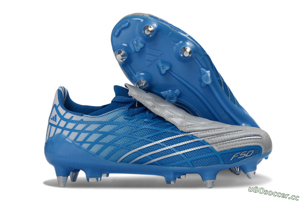 Unisex Adidas F50 Spider Elite SG Soft Ground Low-Tops Football Boots - Blue/Sky Blue/Steel Gray 2