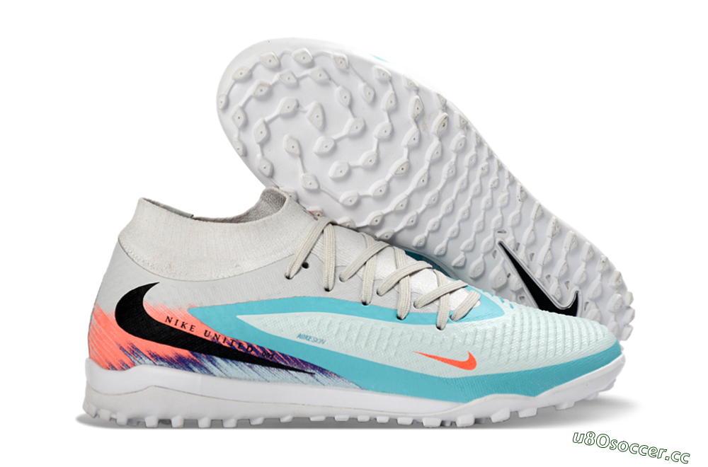 Unisex Nike Phantom 6 Elite High TF Artificial Turf High-Tops Football Shoes - Turquoise/Coral/White 2