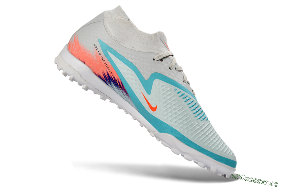 Unisex Nike Phantom 6 Elite High TF Artificial Turf High-Tops Football Shoes - Turquoise/Coral/White 4