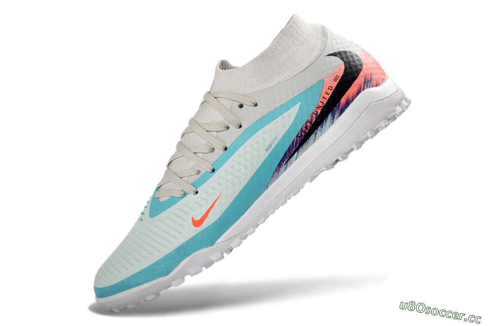 Unisex Nike Phantom 6 Elite High TF Artificial Turf High-Tops Football Shoes - Turquoise/Coral/White 5
