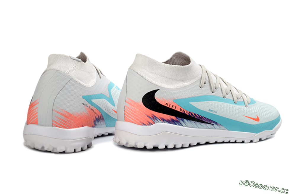 Unisex Nike Phantom 6 Elite High TF Artificial Turf High-Tops Football Shoes - Turquoise/Coral/White 6