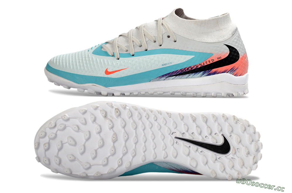 Unisex Nike Phantom 6 Elite High TF Artificial Turf High-Tops Football Shoes - Turquoise/Coral/White 1