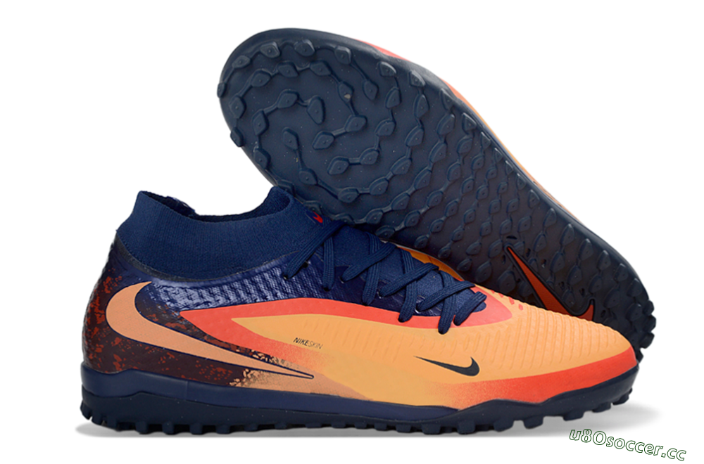 Unisex Nike Phantom 6 Elite High TF Artificial Turf High-Tops Football Shoes - Orange/Navy Blue/Fired Brick 2
