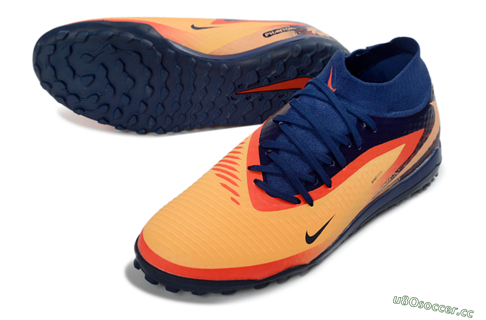 Unisex Nike Phantom 6 Elite High TF Artificial Turf High-Tops Football Shoes - Orange/Navy Blue/Fired Brick 3