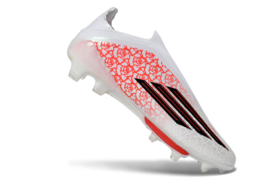 Unisex Adidas F50+ Elite Lightstrike Pro Laceless FG Firm Ground Low-Tops Football Boots - White/Crimson Glow/Black Shadow