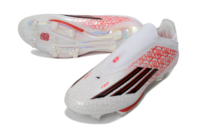 Unisex Adidas F50+ Elite Lightstrike Pro Laceless FG Firm Ground Low-Tops Football Boots - White/Crimson Glow/Black Shadow