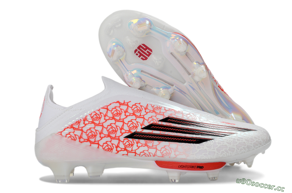 Unisex Adidas F50+ Elite Lightstrike Pro Laceless FG Firm Ground Low-Tops Football Boots - White/Crimson Glow/Black Shadow 2