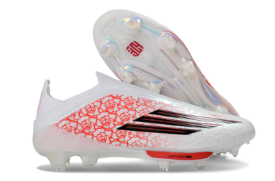 Unisex Adidas F50+ Elite Lightstrike Pro Laceless FG Firm Ground Low-Tops Football Boots - White/Crimson Glow/Black Shadow