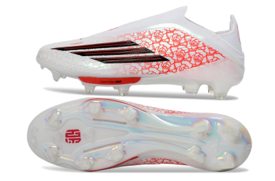 Unisex Adidas F50+ Elite Lightstrike Pro Laceless FG Firm Ground Low-Tops Football Boots - White/Crimson Glow/Black Shadow