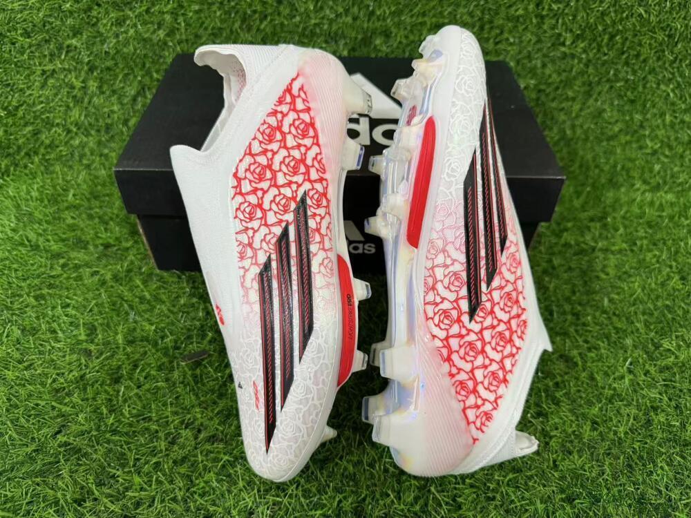 Unisex Adidas F50+ Elite Lightstrike Pro Laceless FG Firm Ground Low-Tops Football Boots - White/Crimson Glow/Black Shadow