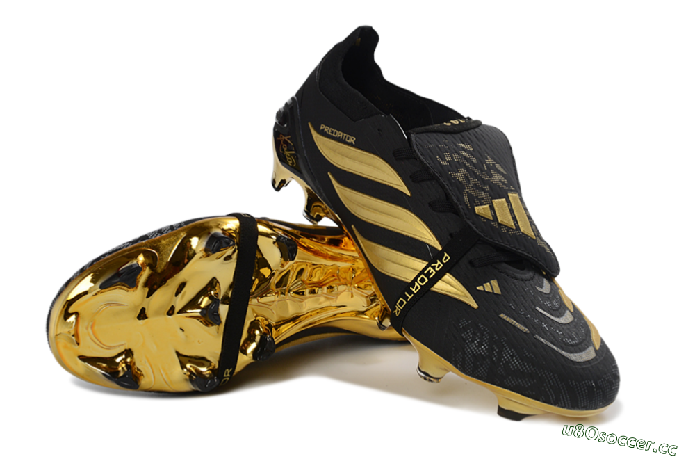 Unisex Adidas Predator 26 Elite Fold-Over Tongue FG Firm Ground Low-Tops Football Boots - Black/Gold Accent/Black Base 3