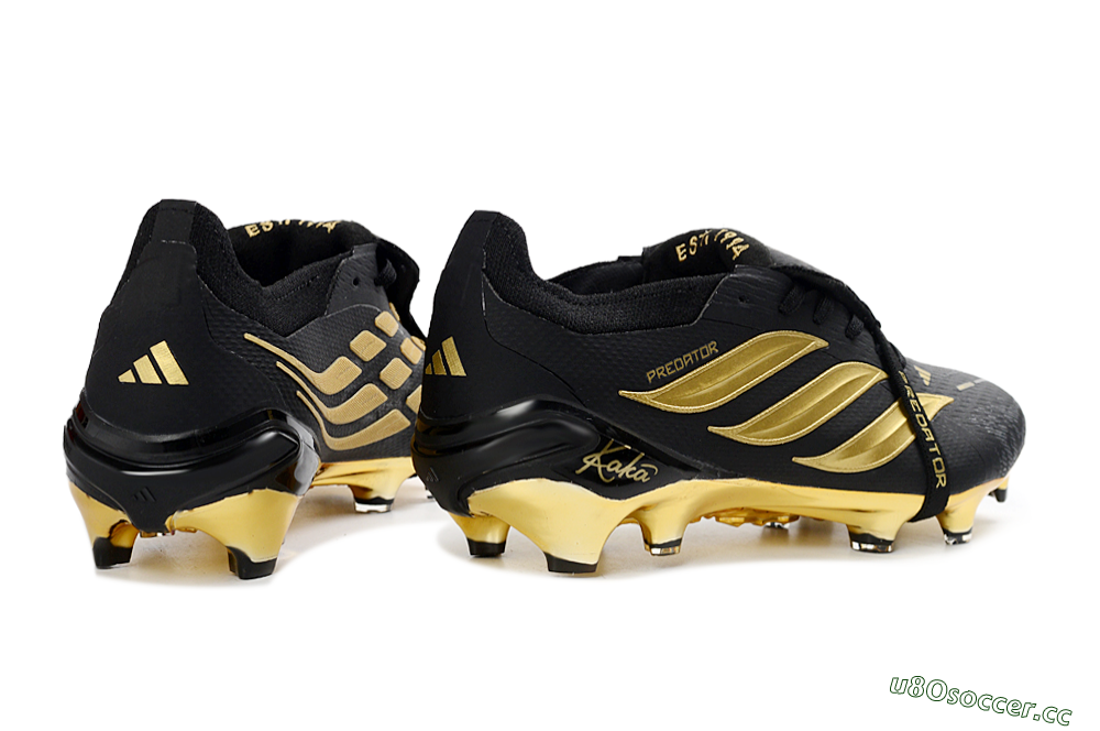 Unisex Adidas Predator 26 Elite Fold-Over Tongue FG Firm Ground Low-Tops Football Boots - Black/Gold Accent/Black Base 6