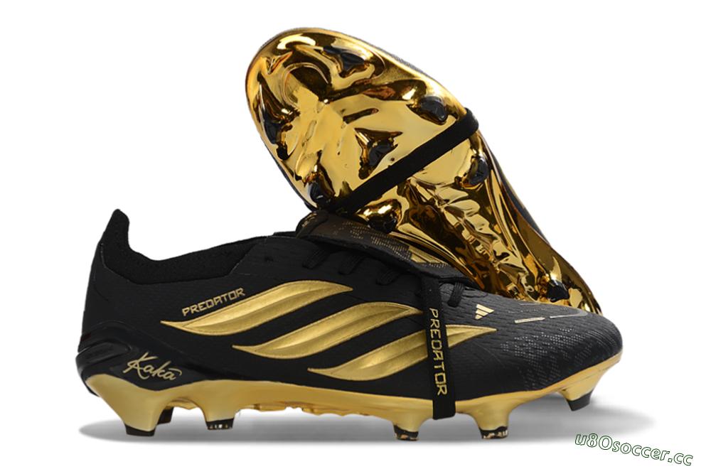 Unisex Adidas Predator 26 Elite Fold-Over Tongue FG Firm Ground Low-Tops Football Boots - Black/Gold Accent/Black Base 2