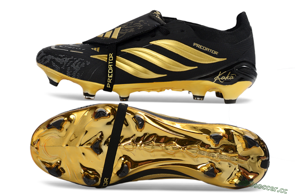 Unisex Adidas Predator 26 Elite Fold-Over Tongue FG Firm Ground Low-Tops Football Boots - Black/Gold Accent/Black Base 1