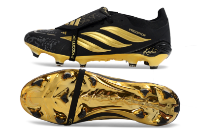 Unisex Adidas Predator 26 Elite Fold-Over Tongue FG Firm Ground Low-Tops Football Boots - Black/Gold Accent/Black Base