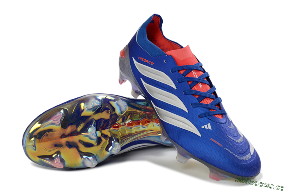 Unisex Adidas Predator 26 Elite FG Firm Ground Low-Tops Football Boots - Blue/Fiery Red/Silver 3